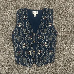 Vintage Tantrums Navy embroidered Cotton Best